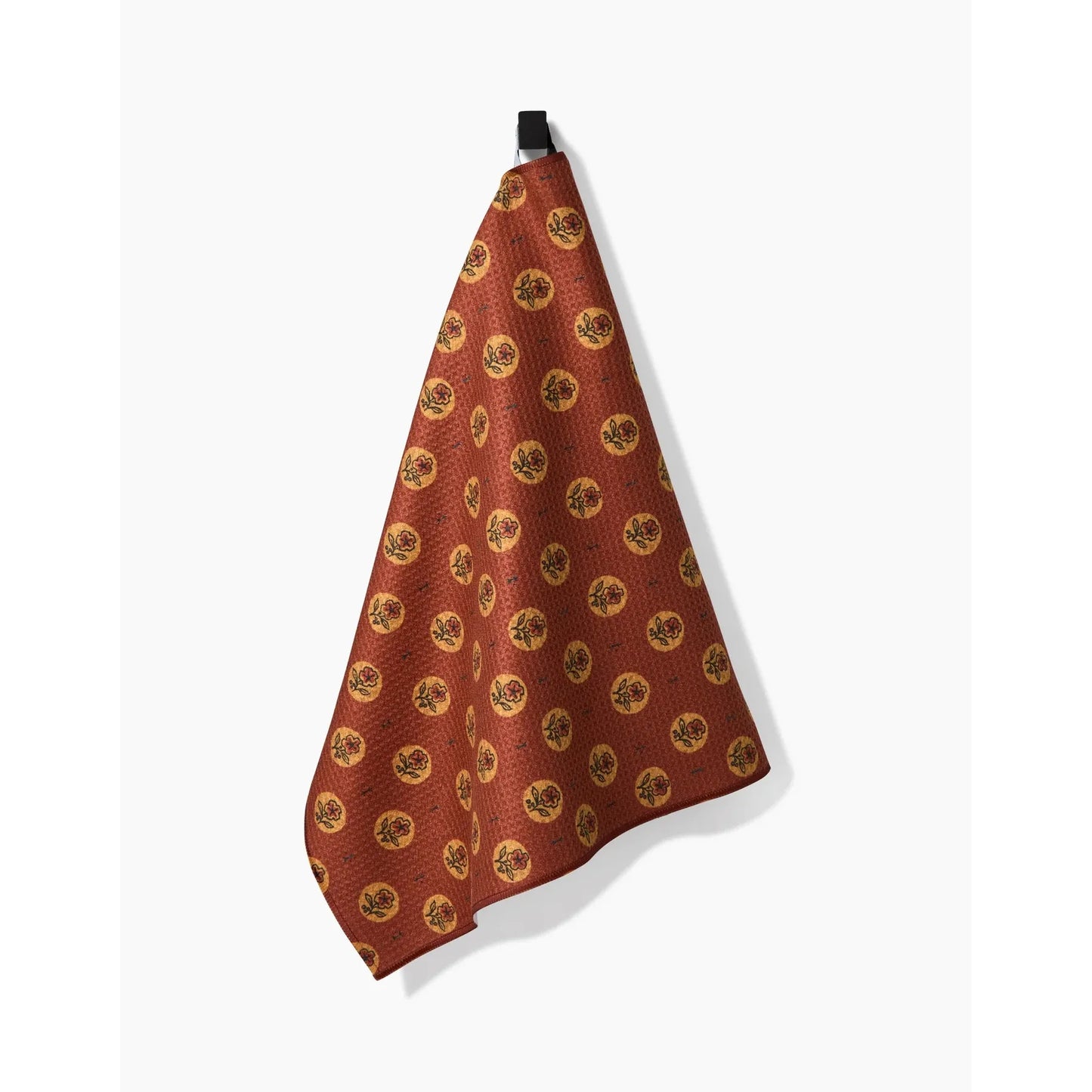 Artisanal Floral Orange Geometry Tea Towel