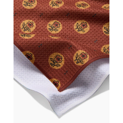 Artisanal Floral Orange Geometry Tea Towel