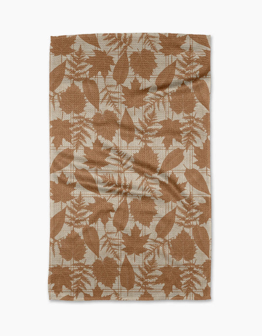 Autumnal Gold Leaves Geometry Tea Towel