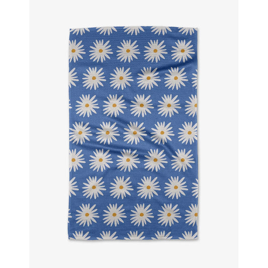 Blue Daisies Geometry Kitchen Tea Towel