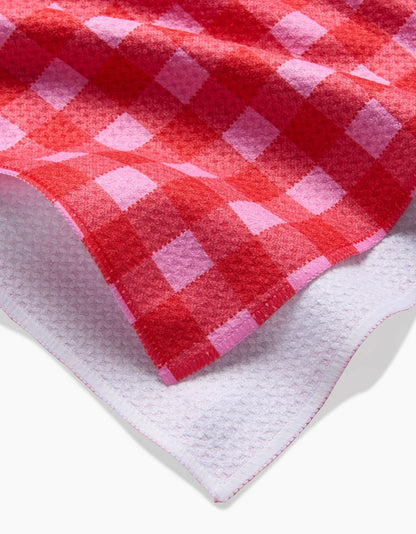 Cherry Gingham Geometry Tea Towel