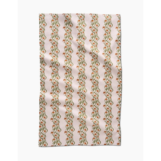 Fall Floral Stripes Geometry Tea Towel