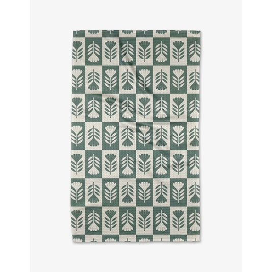 Green Flower Patch Geometry Kitchen Tea Towel