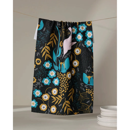 Hummingbird Petals Geometry Tea Towel