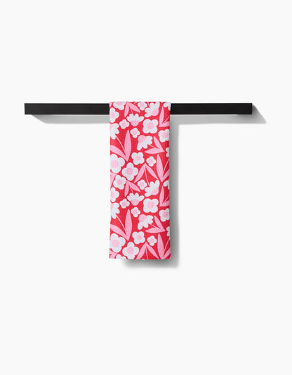 Pink Blooms Geometry Tea Towel