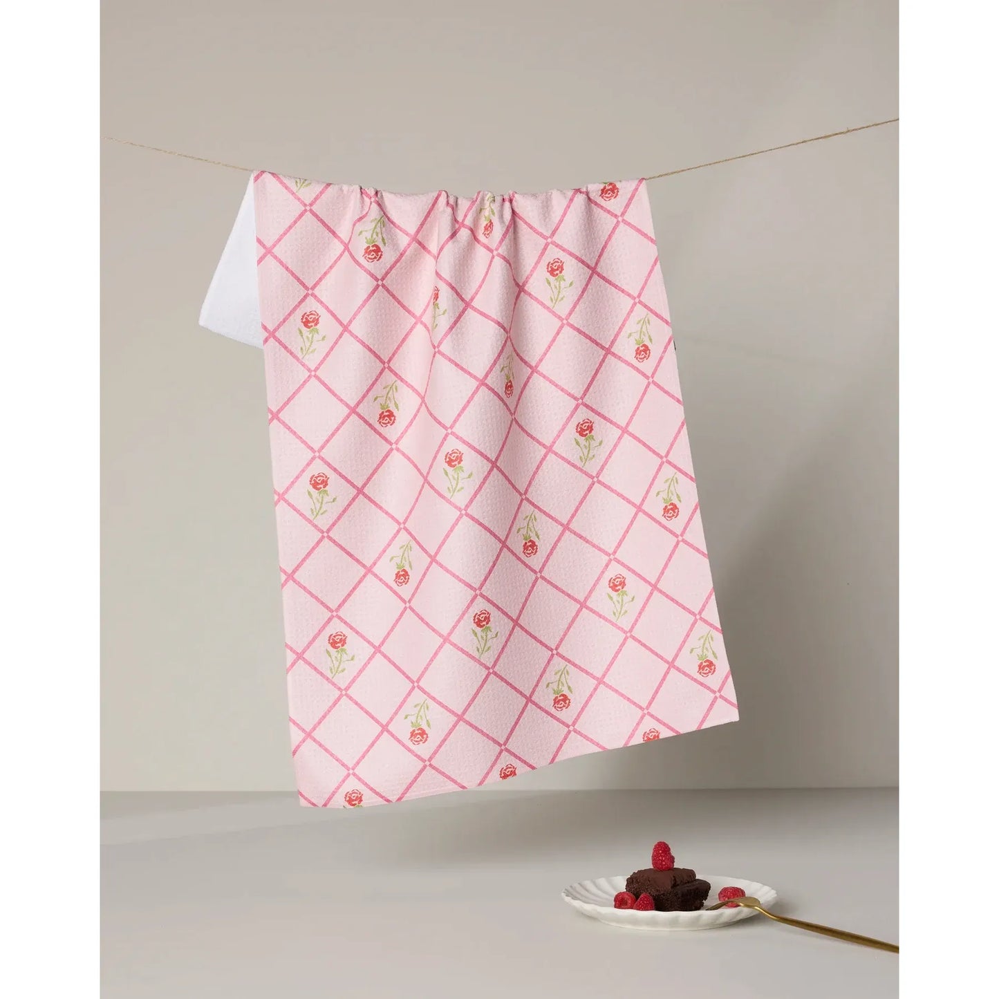 Rose Lattice Geometry Kitchen Tea Towel