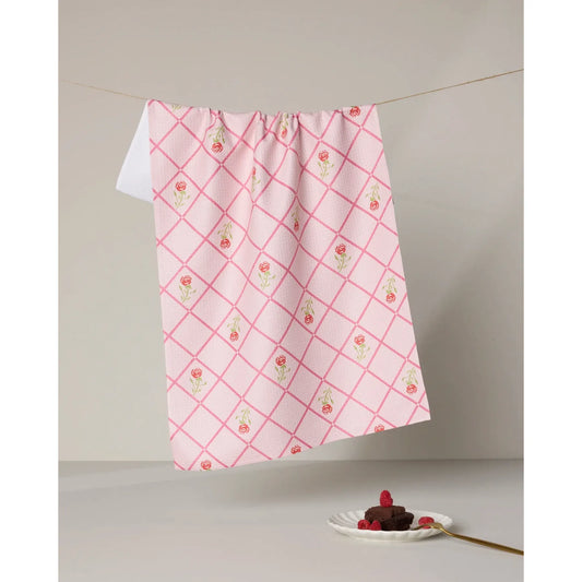 Rose Lattice Geometry Kitchen Tea Towel