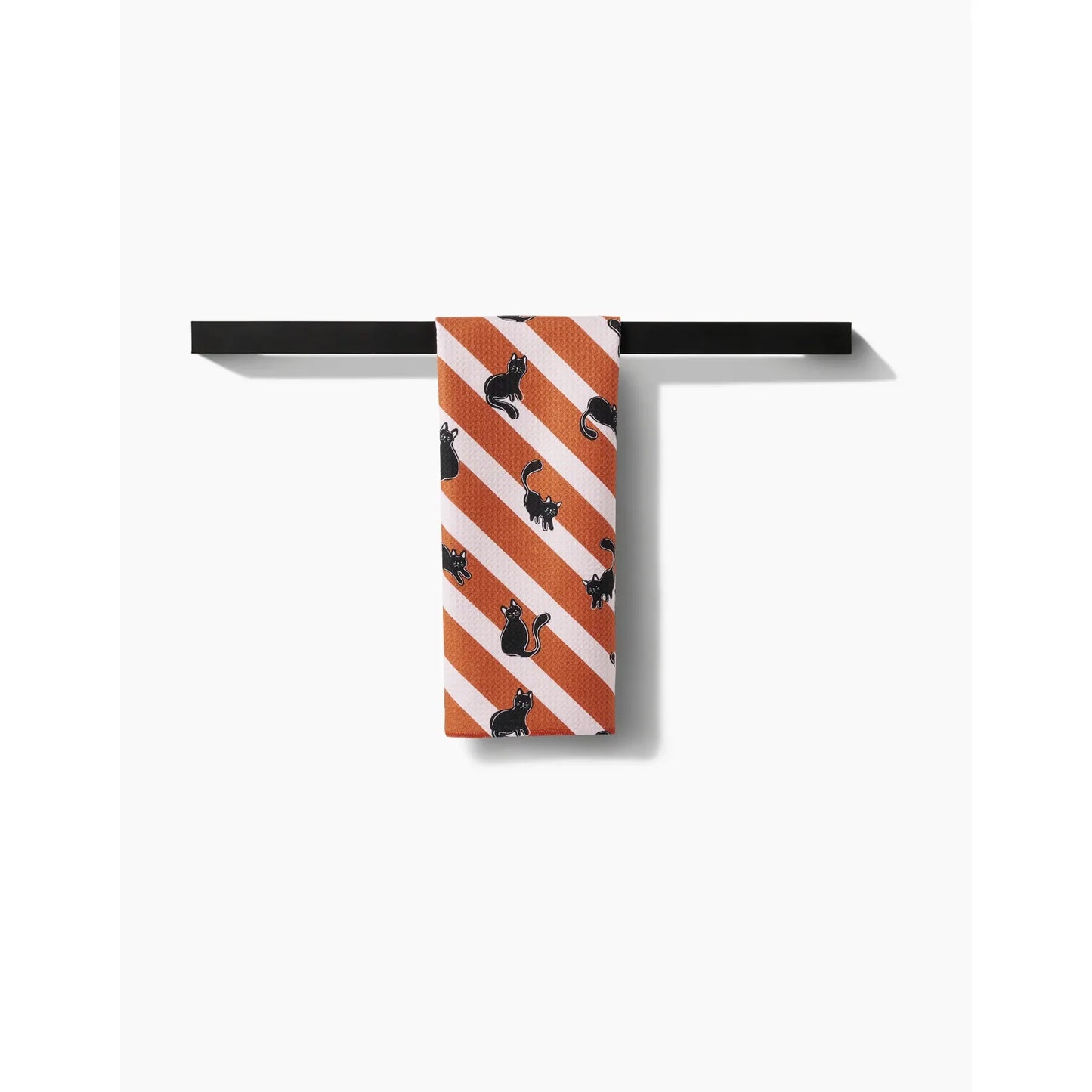 Orange Striped Black Cats Geometry Tea Towel