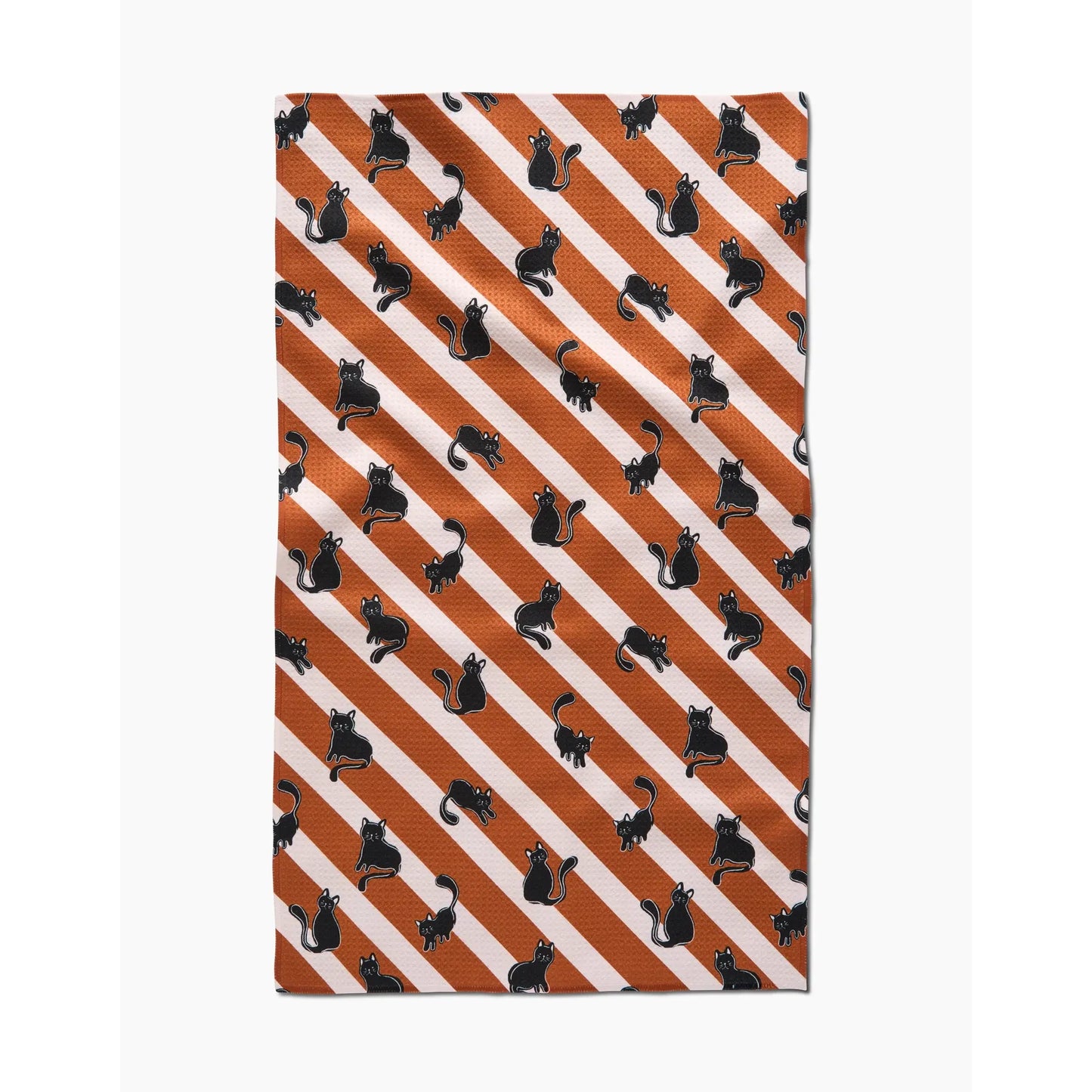 Orange Striped Black Cats Geometry Tea Towel