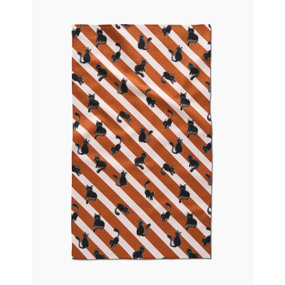 Orange Striped Black Cats Geometry Tea Towel
