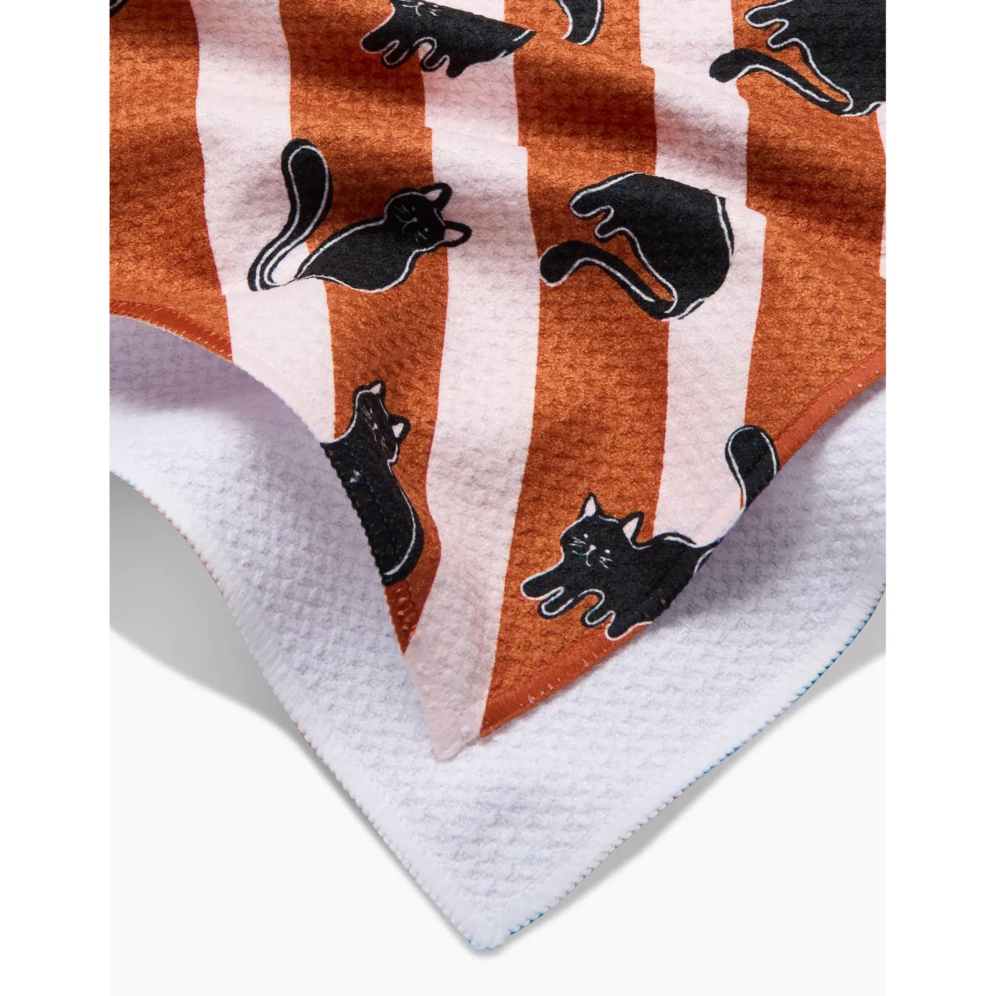 Orange Striped Black Cats Geometry Tea Towel