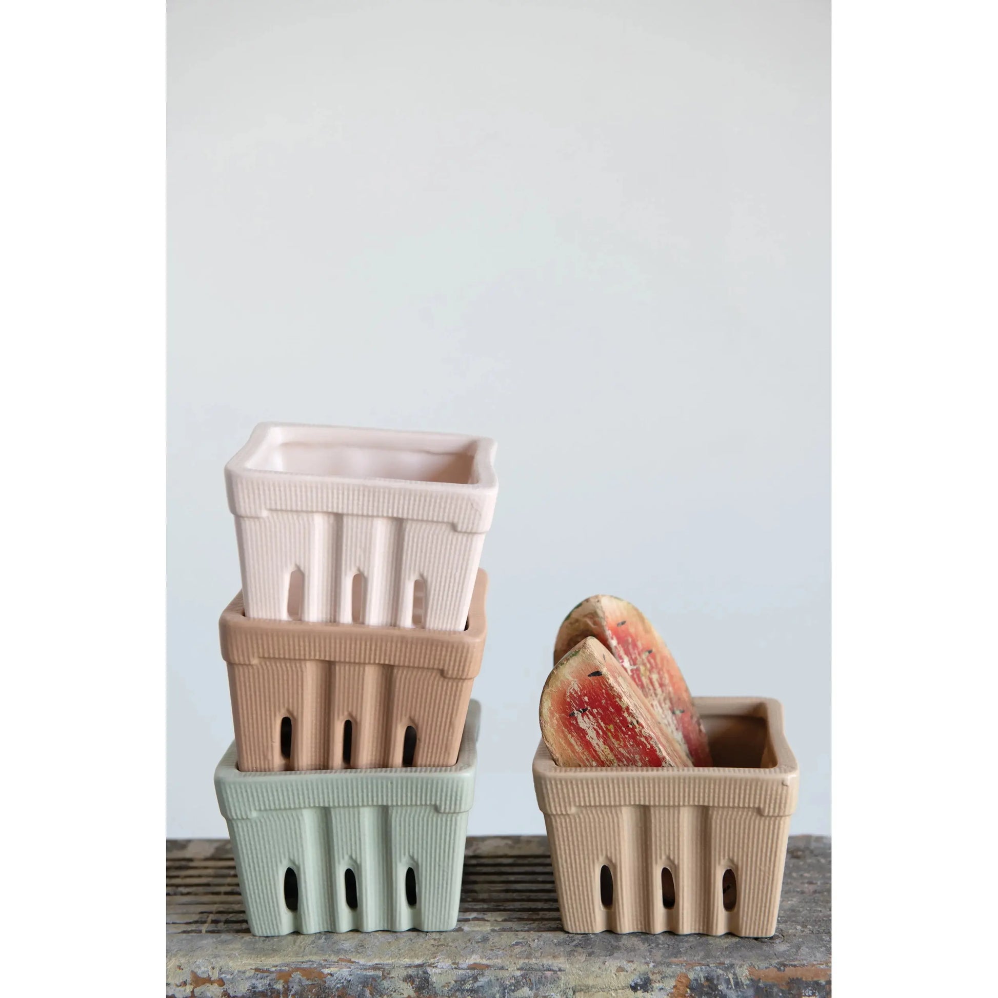 Textured Stoneware Berry Basket, 4 Colors Food Storage Browns Kitchen