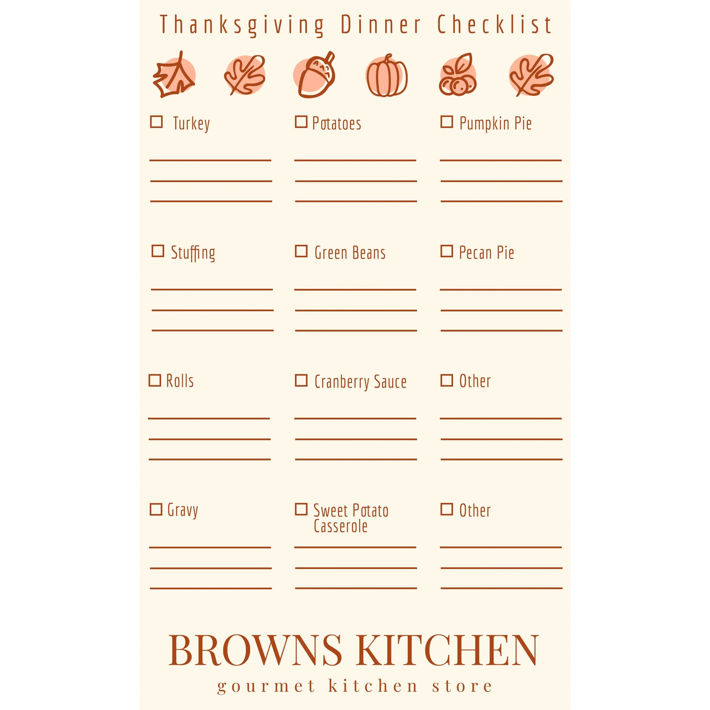 Thanksgiving Dinner Checklist 2022 Browns Kitchen