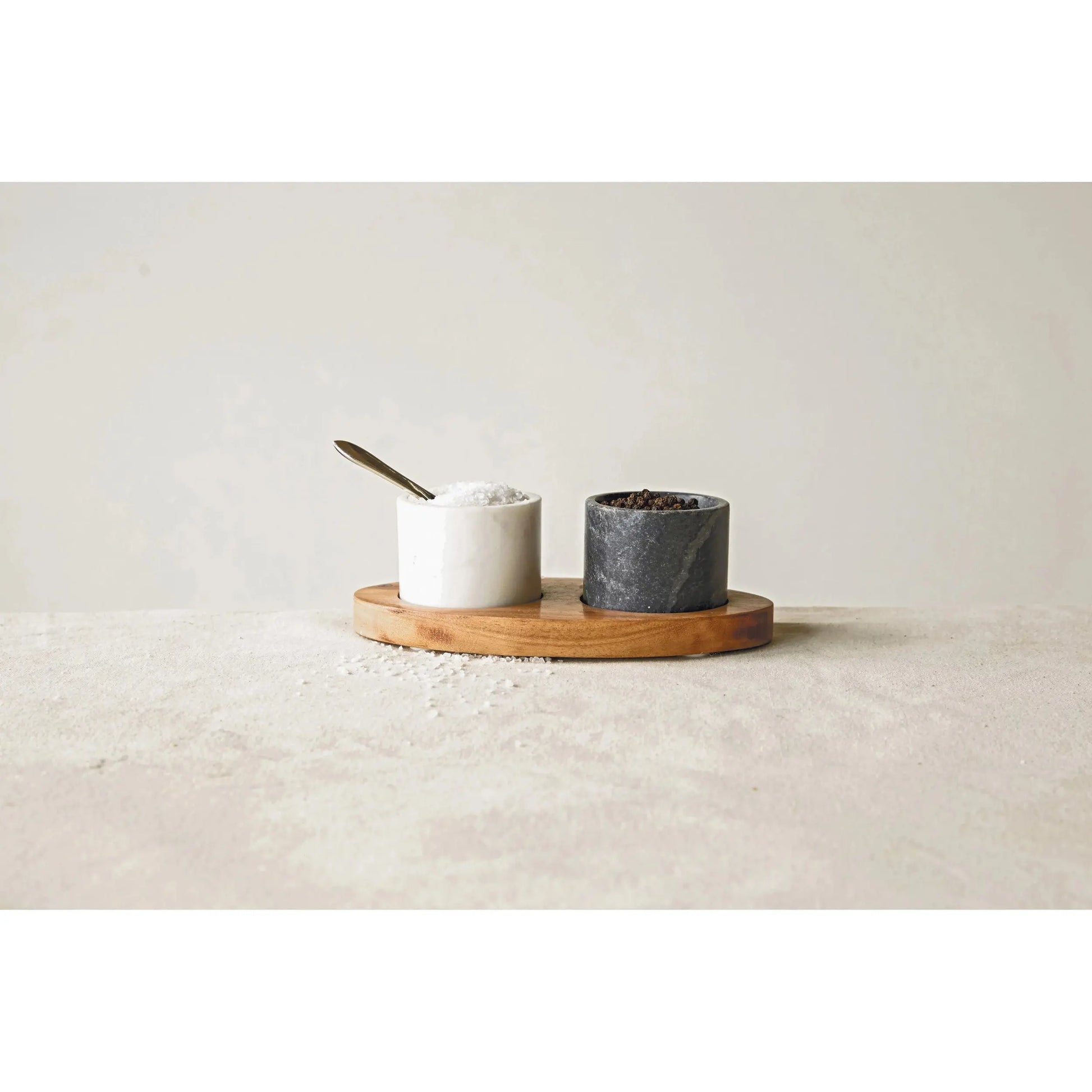 MANGO WOOD TRAY WITH MARBLE BOWLS/SPOON CREATIVE CO-OP