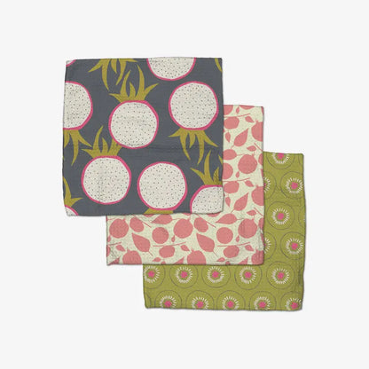 Tropical Fruit Geometry Dishcloth Set of 3 Kitchen Towels Browns Kitchen