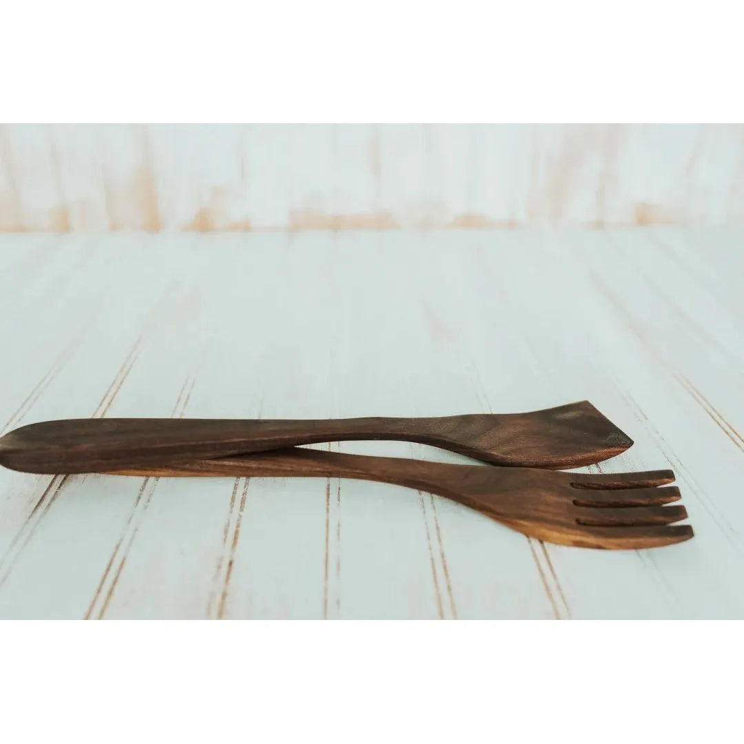 14 inch Walnut Caesar Salad Utensil Set