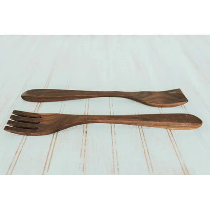 14 inch Walnut Caesar Salad Utensil Set