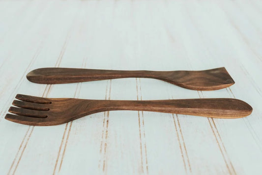 14 inch Walnut Caesar Salad Utensil Set