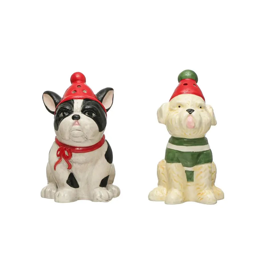 Hand-Painted Ceramic Dog Salt & Pepper Shakers w/ Winter Hats, Multi Color, Set of 2  Browns Kitchen