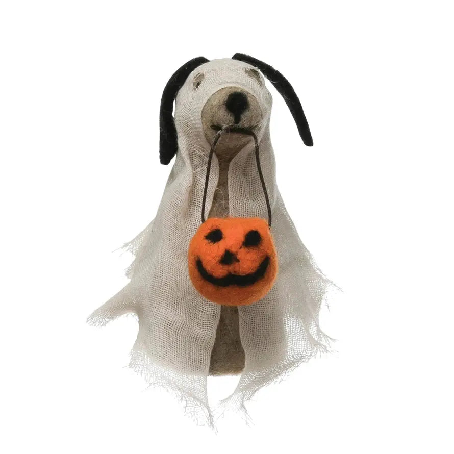 Wool Felt Dog in Ghost Costume CREATIVE CO-OP