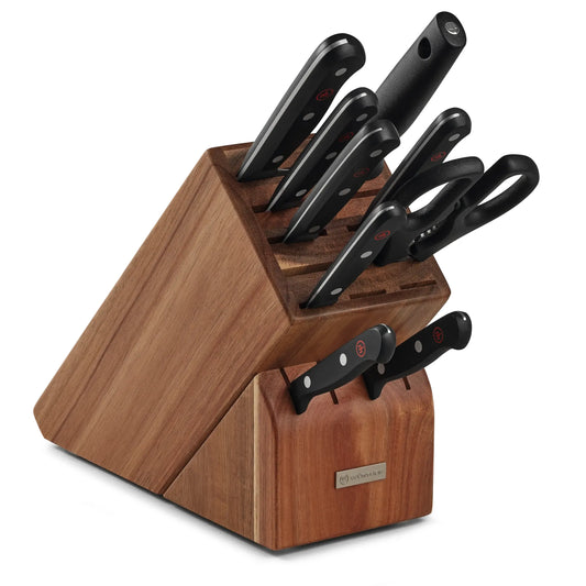Wusthof Gourmet 10 Piece Block Set (15 Slot) Knife Set, Acacia Cooks Tools Browns Kitchen
