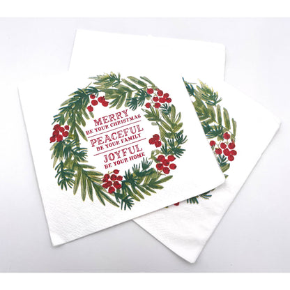 Merry Peaceful Joyful Christmas Cocktail Napkins - 20ct