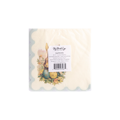 Vintage Easter Bunny Scallop Paper Cocktail Napkin