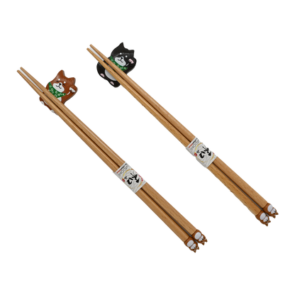 Shiba Inu 2 Pair Wooden Chopsticks and Chopsticks Rests Gift Set