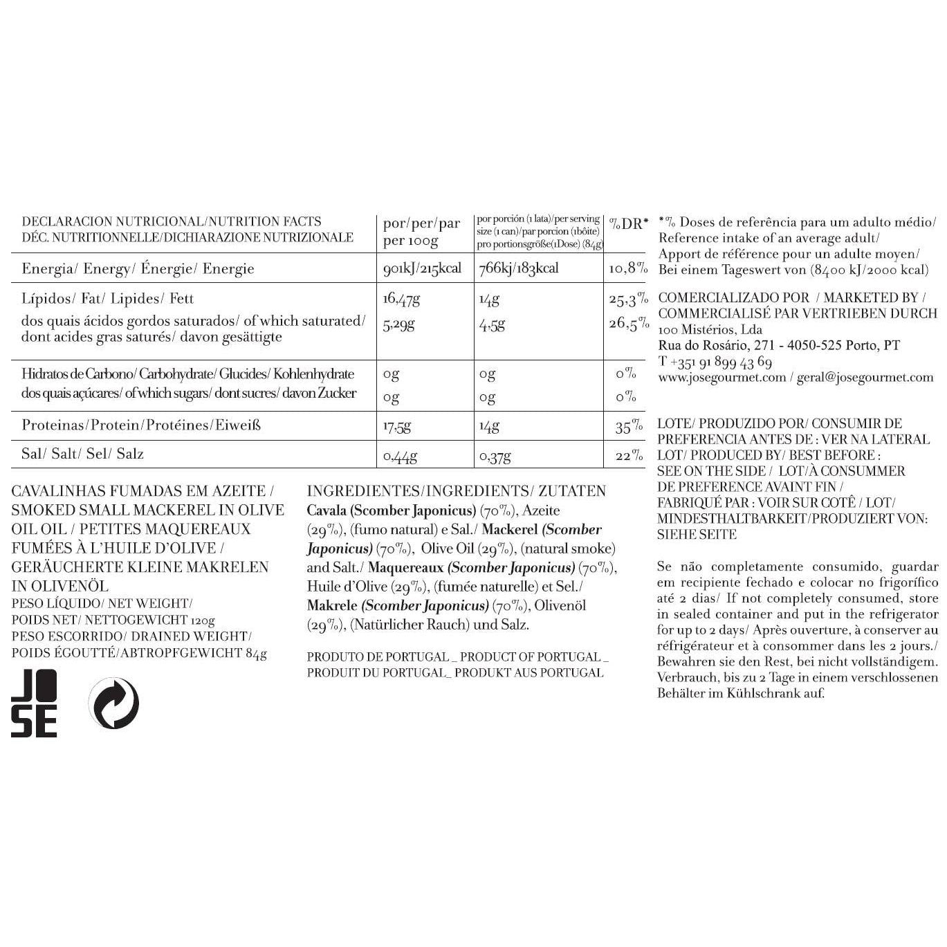 Jose Gourmet Smoked Small Mackerel in Olive Oil, 120g