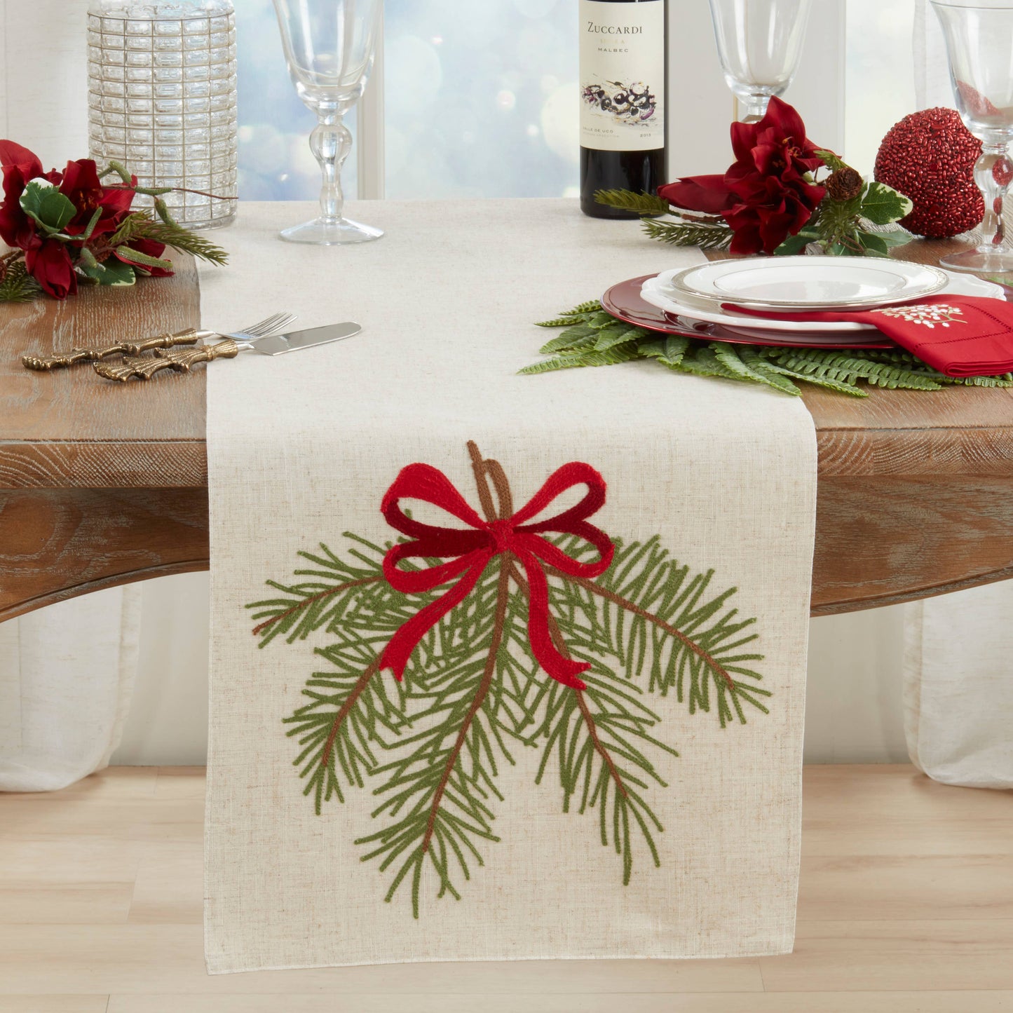 Pine Needle And Bow Table Runner