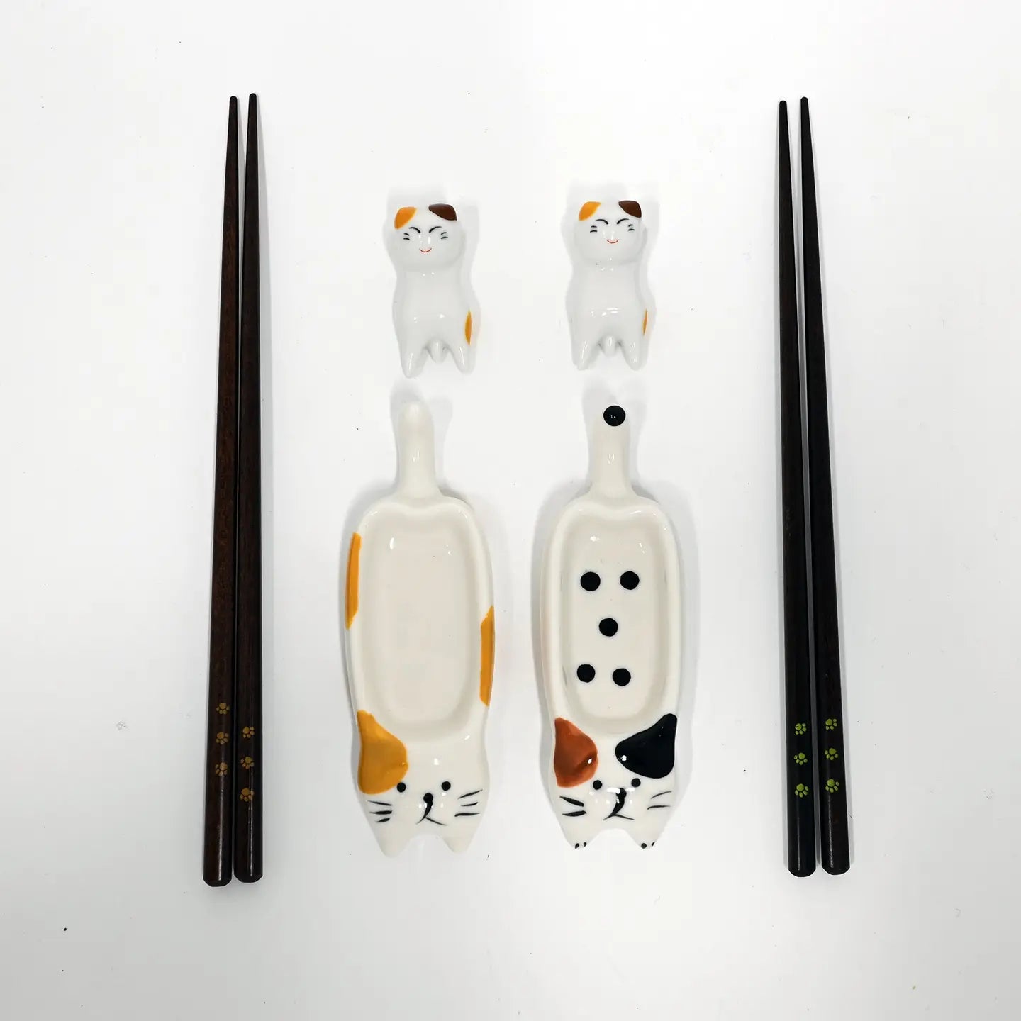 Cat Designed Chopsticks, Sauce Dish, and Rests, Set of 6