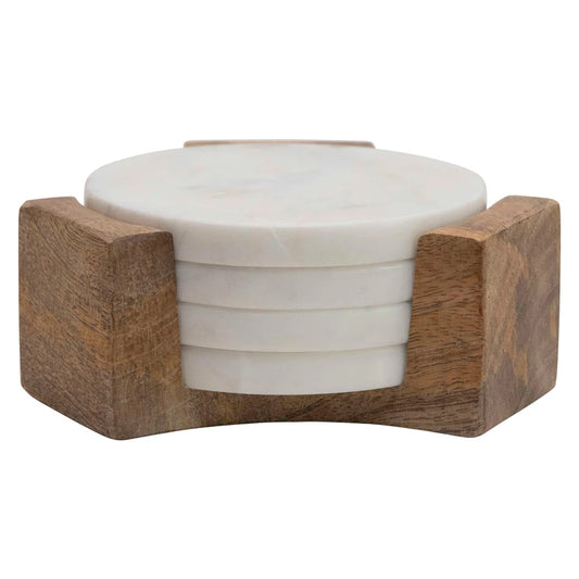 Marble Coasters with Wood Holder