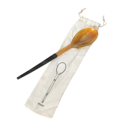 Horn Serving Spoon in Printed Drawstring Bag