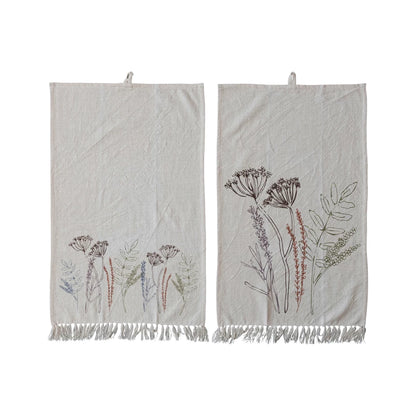 Flowers & Fringe Cotton Printed Tea Towels