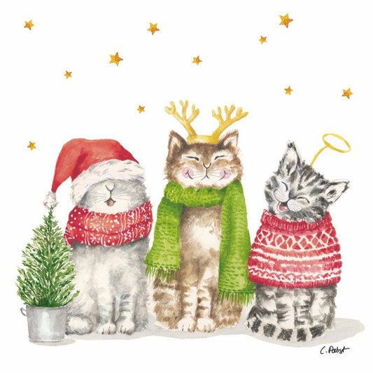Christmas Caroling Cats Paper Napkins