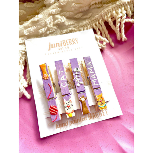 3D Cat Mama - Magnetic Hand Painted Clothespin set