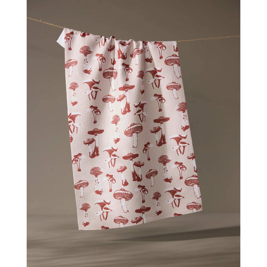 Autumn Mushrooms Geometry Tea Towel