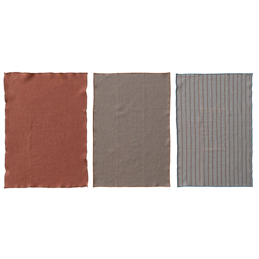Woven Cotton Tea Towels with Stitched Edge & Jute Tie, Set of 3