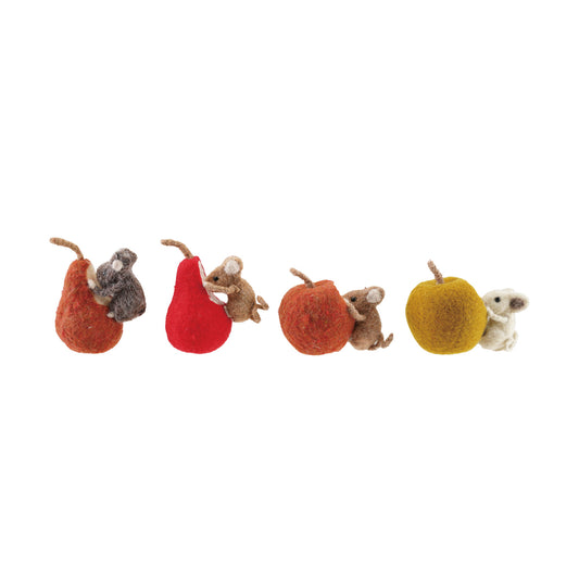 Wool Felt Mouse Eating Fruit, 4 Styles