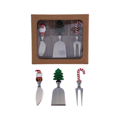 Cheese Knives with Hand-Blown Glass Holiday Icon Handle, Set of 3
