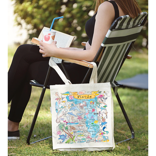 Florida State Map Organic Cotton Souvenir Beach Tote Bag