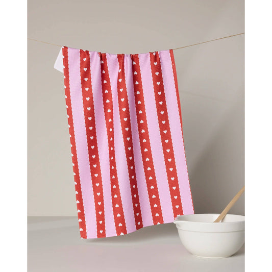 Ribbon Hearts Geometry Tea Towel