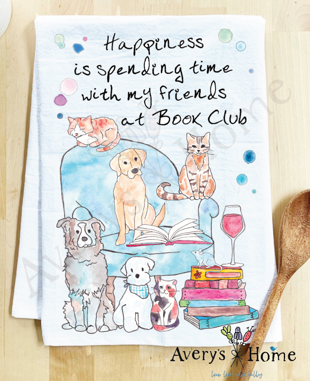 Book Club, Reading, Wine, Cats, & Dogs Kitchen Dish Towel