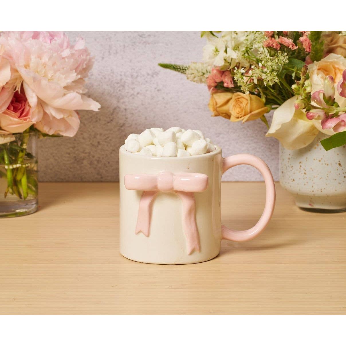 Ceramic Pink Bow Side Mug, 16oz