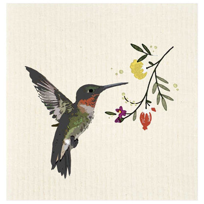 Hummingbird & Floral Branch Swedish Dishcloth