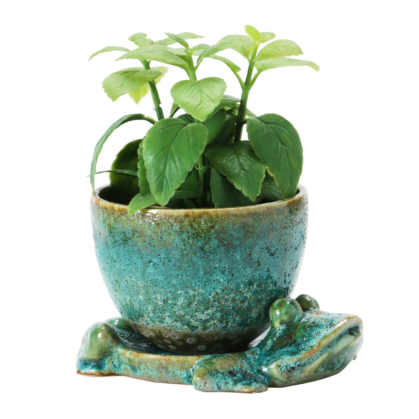 Stoneware Planter with Frog Base, Set of 2