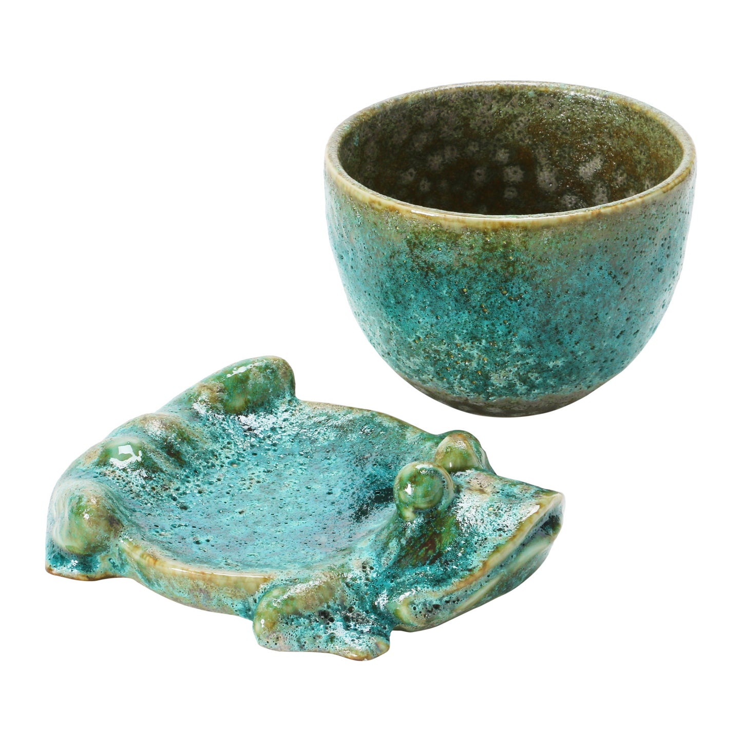 Stoneware Planter with Frog Base, Set of 2