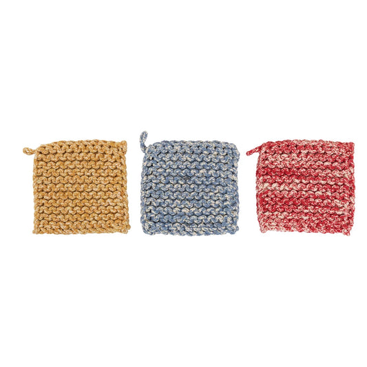 Melange Cotton Crocheted Pot Holder, 3 Colors Oven Mitts & Pot Holders Browns Kitchen