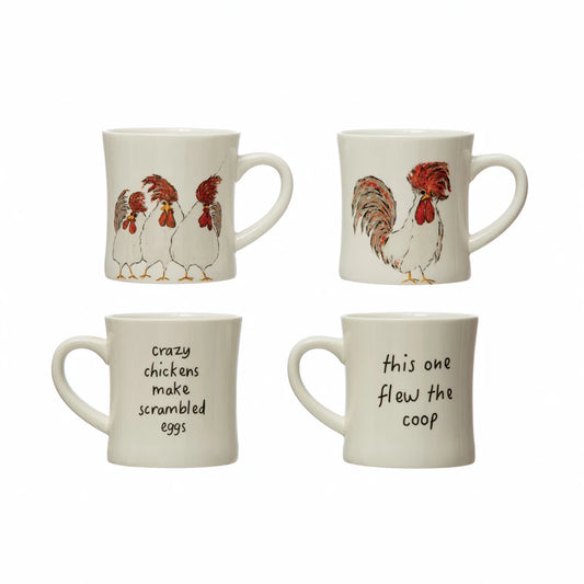 Stoneware Mug with Chicken and Saying, 8 oz.