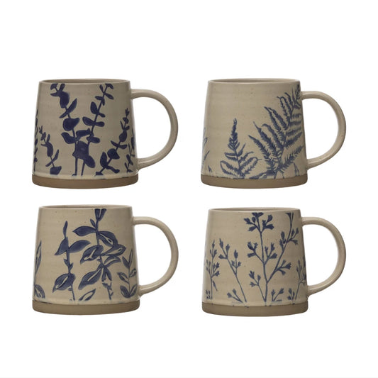 Hand-Stamped Botanical Stoneware Mug